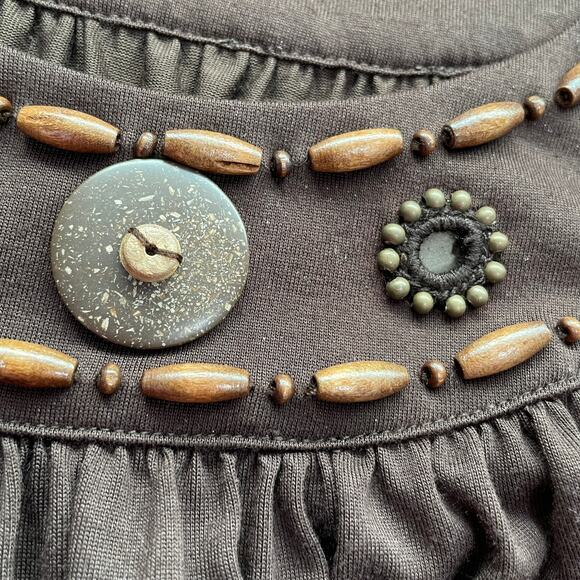 MICHAEL by MICHAEL KORS Brown Beaded Tank Top Shirred Scoop Neck Band Hem M - Picture 8 of 13